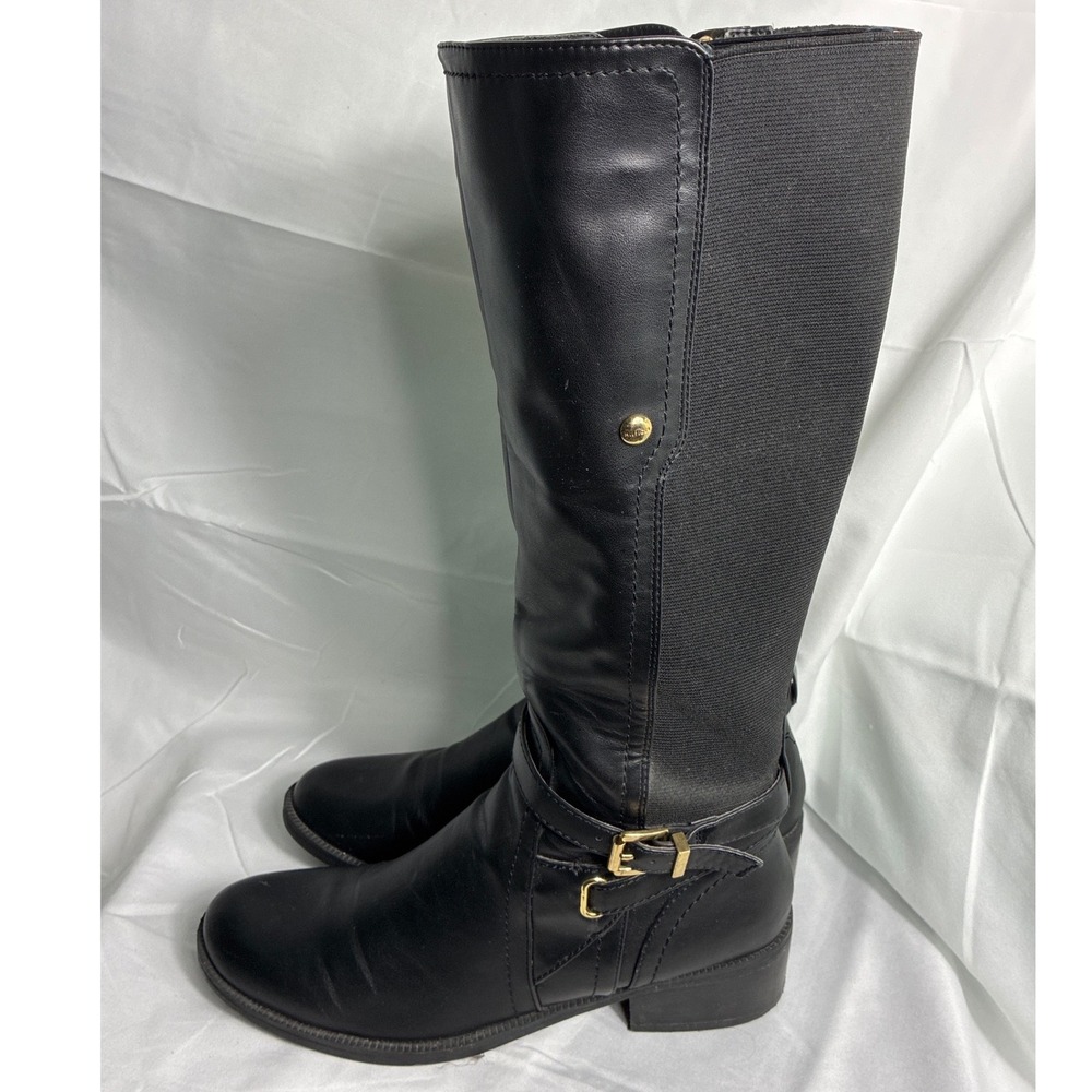 Tommy Hilfiger Womens Black Tall Riding Boots Mixed Media Buckle Size 8.5M - Picture 3 of 9